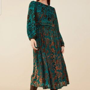 Hayden LA Teal Burnout Floral Sash Detail Velvet Dress M Whimsigoth Modest Boho